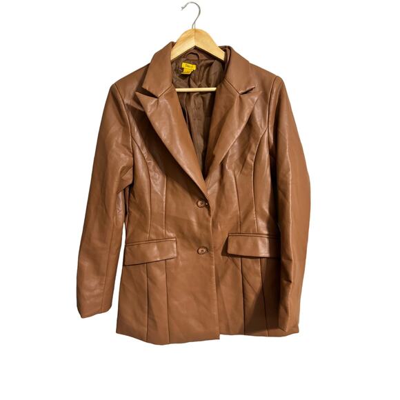 Daisy Jackets & Blazers - Daisy Faux Leather Camel Brown Blazer Large